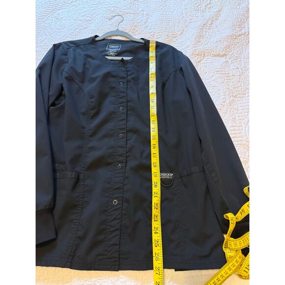 Cherokee Black Lab coat Scrubs Size Large Snap front Jacket Medical - Picture 9 of 9